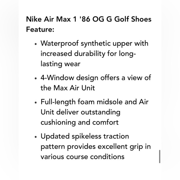 Nike Air Max 1 ‘86 OG Men’s Golf Shoes-White/Dusty Cactus-Various Sizes NIB⛳️